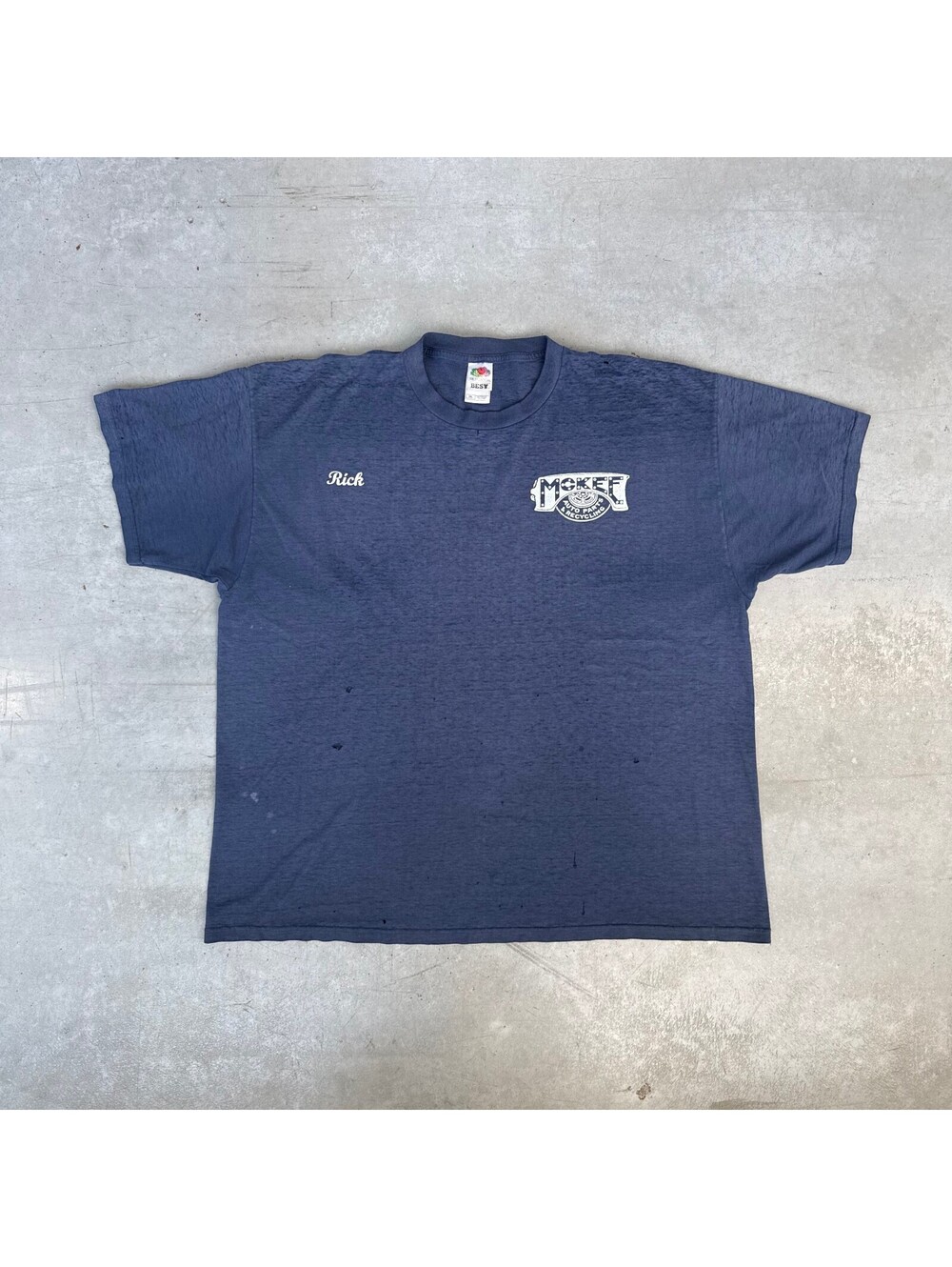 Vintage 90s Mckee Auto Sun Faded T-Shirt Extra Extra Large Navy